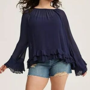 Torrid Navy Blue Sheer Blouse